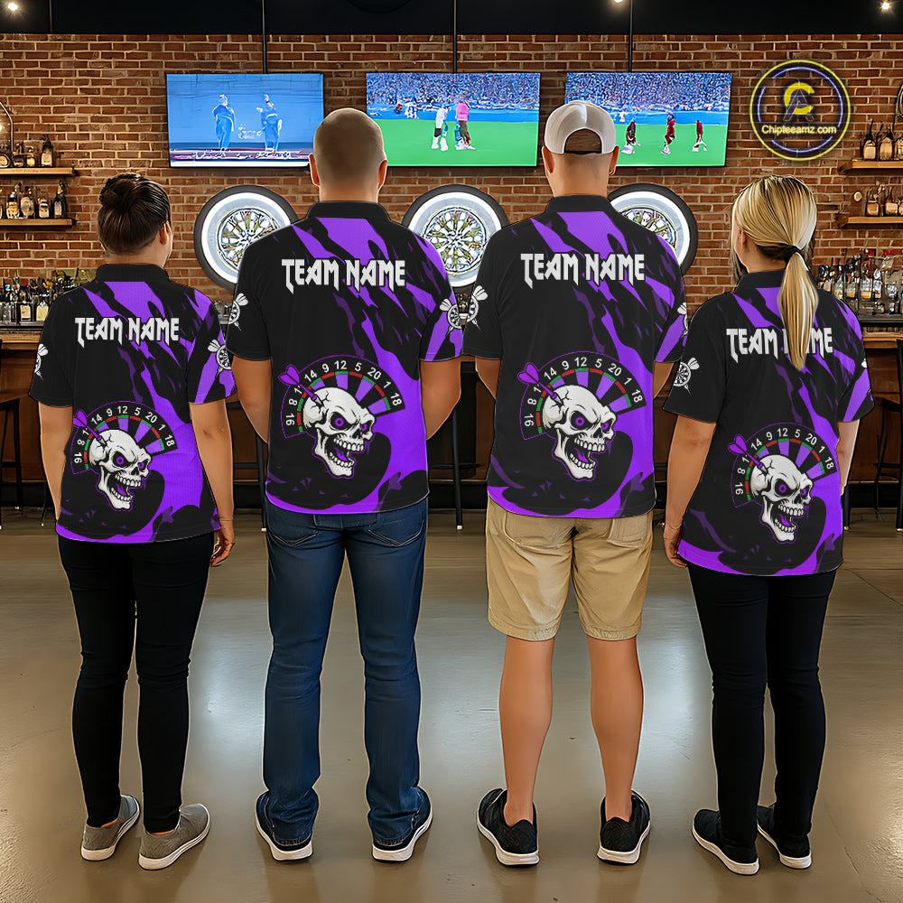 Purple Funny Skull Dart Shirt With Pocket Option For Women Custom Darts Jersey TDM7344
