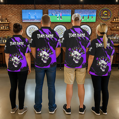 Purple Funny Skull Dart Shirt With Pocket Option For Women Custom Darts Jersey TDM7344