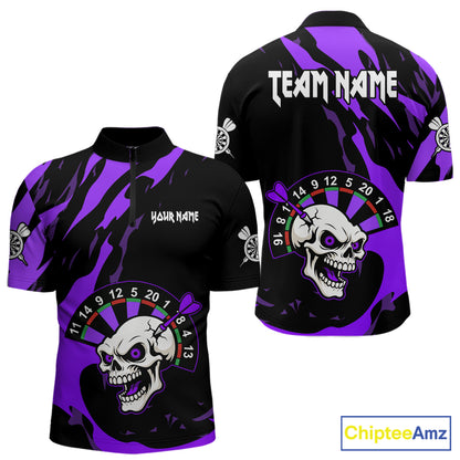 Purple Funny Skull Dart Shirt With Pocket Option For Men Custom Darts Jersey TDM7344