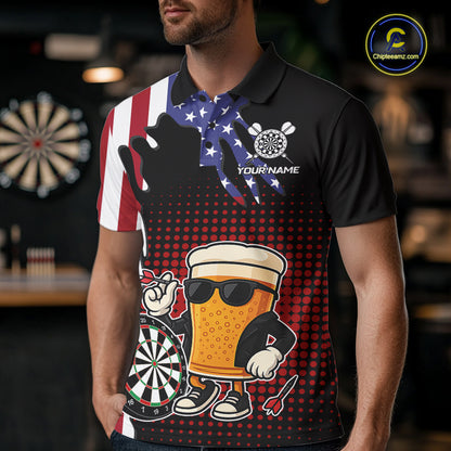 American Flag Funny Beer Darts Shirts For Men Custom Patriotic Darts Team Jersey Polo & 1/4 Zip TDM7345