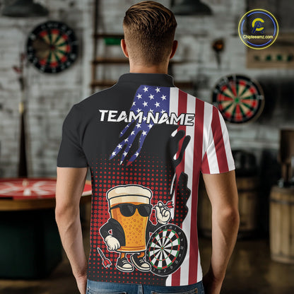 American Flag Funny Beer Darts Shirts For Men Custom Patriotic Darts Team Jersey Polo & 1/4 Zip TDM7345