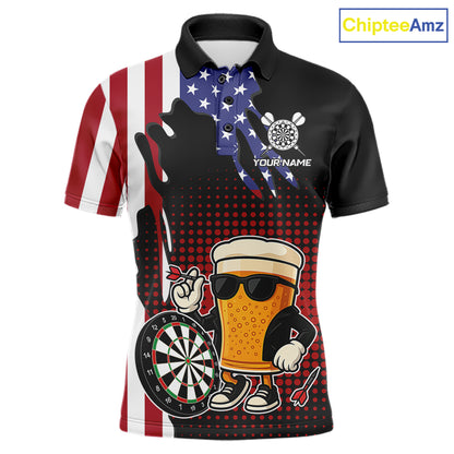 American Flag Funny Beer Darts Shirts For Men Custom Patriotic Darts Team Jersey Polo & 1/4 Zip TDM7345