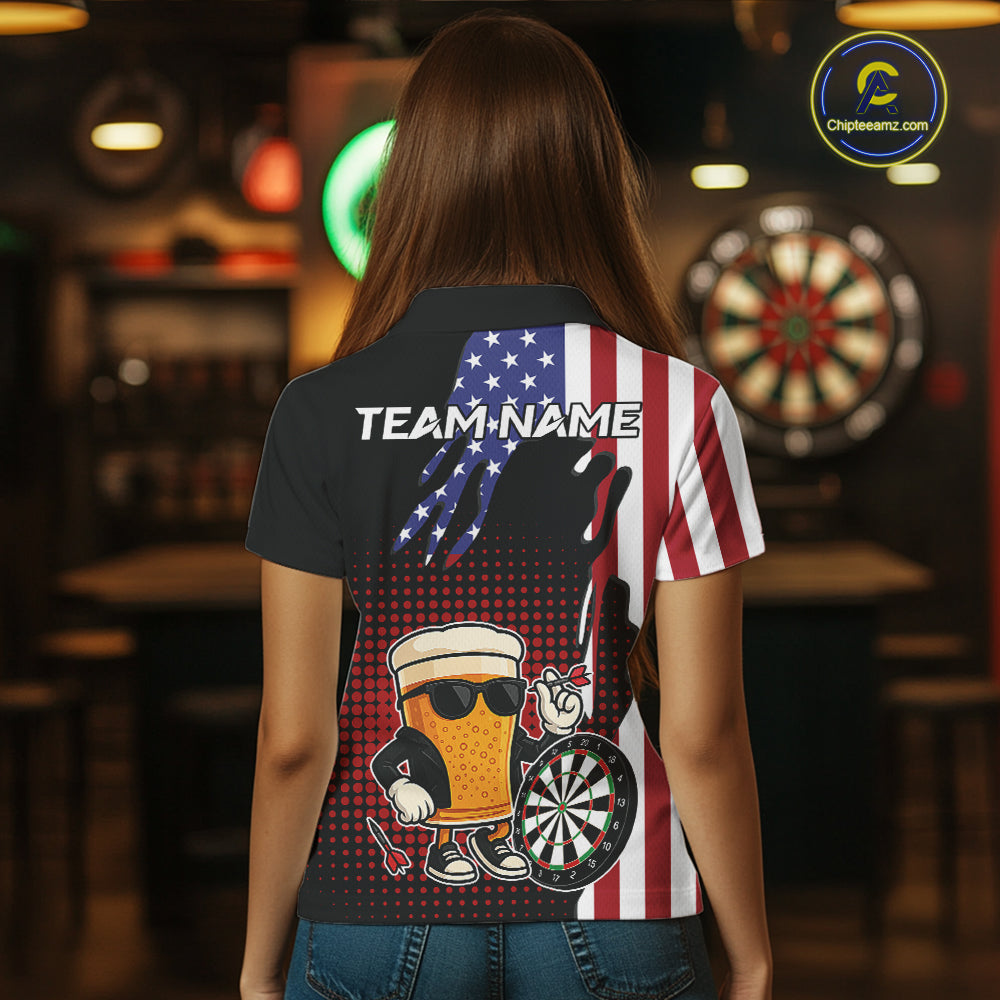 American Flag Funny Beer Darts Shirts For Women Custom Patriotic Darts Team Jersey Polo & 1/4 Zip TDM7345