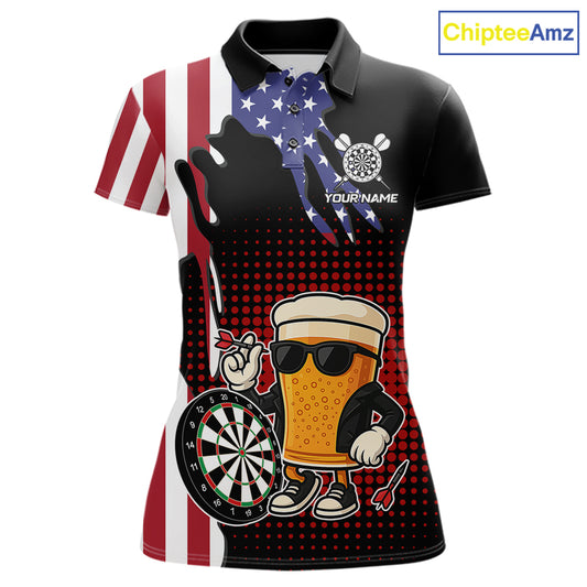American Flag Funny Beer Darts Shirts For Women Custom Patriotic Darts Team Jersey Polo & 1/4 Zip TDM7345