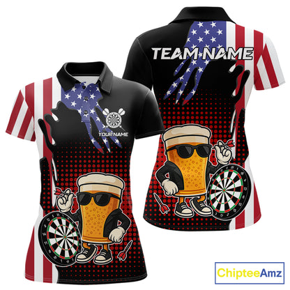 American Flag Funny Beer Darts Shirts For Women Custom Patriotic Darts Team Jersey Polo & 1/4 Zip TDM7345