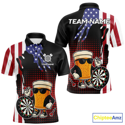 American Flag Funny Beer Darts Shirts For Men Custom Patriotic Darts Team Jersey Polo & 1/4 Zip TDM7345