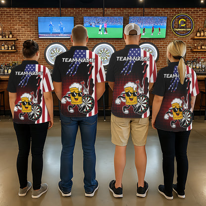 Custom Funny Beer American Flag Darts Shirts For Women, Patriotic Darts Team Jersey Polo & 1/4 Zip TDM7346
