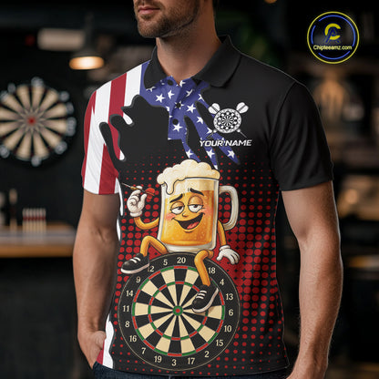 Funny Drunk Beer American Flag Darts Shirts For Men Custom Patriotic Darts Team Jersey TDM7347
