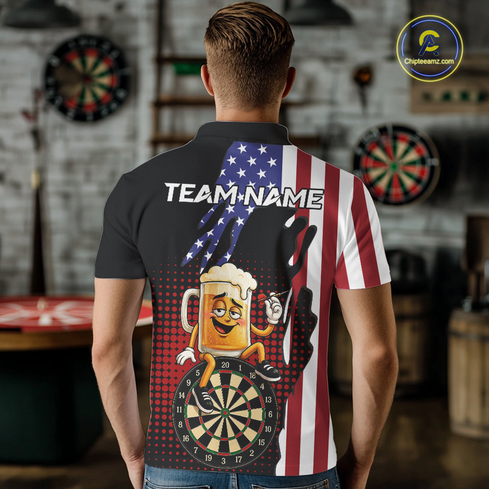 Funny Drunk Beer American Flag Darts Shirts For Men Custom Patriotic Darts Team Jersey TDM7347