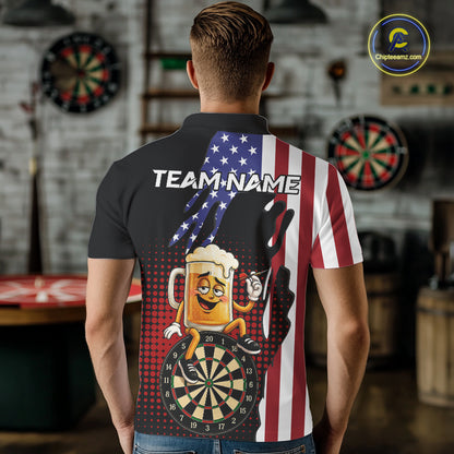Funny Drunk Beer American Flag Darts Shirts For Men Custom Patriotic Darts Team Jersey TDM7347