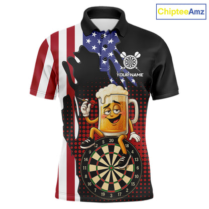 Funny Drunk Beer American Flag Darts Shirts For Men Custom Patriotic Darts Team Jersey TDM7347