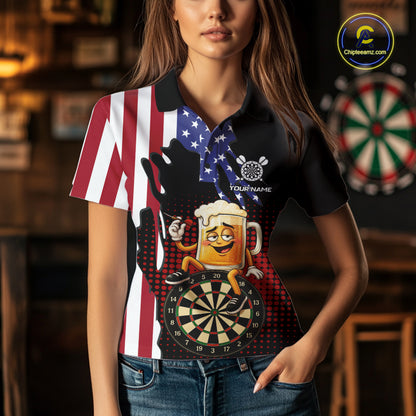 Funny Drunk Beer American Flag Darts Shirts For Women Custom Patriotic Darts Team Jersey TDM7347