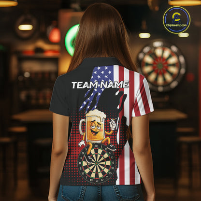 Funny Drunk Beer American Flag Darts Shirts For Women Custom Patriotic Darts Team Jersey TDM7347