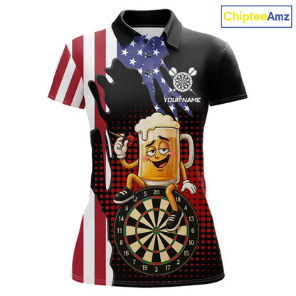 Funny Drunk Beer American Flag Darts Shirts For Women Custom Patriotic Darts Team Jersey TDM7347