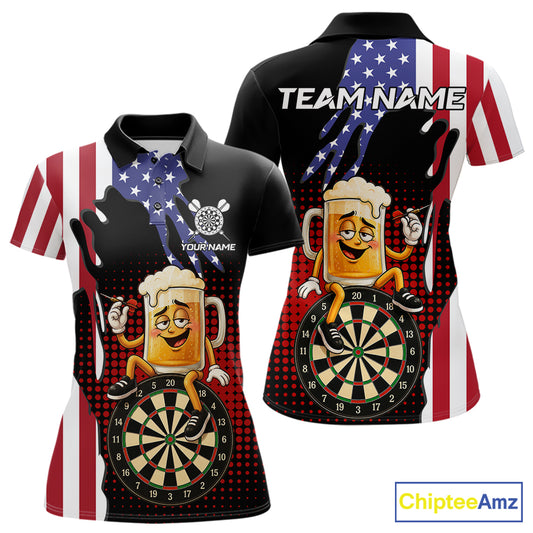 Funny Drunk Beer American Flag Darts Shirts For Women Custom Patriotic Darts Team Jersey TDM7347