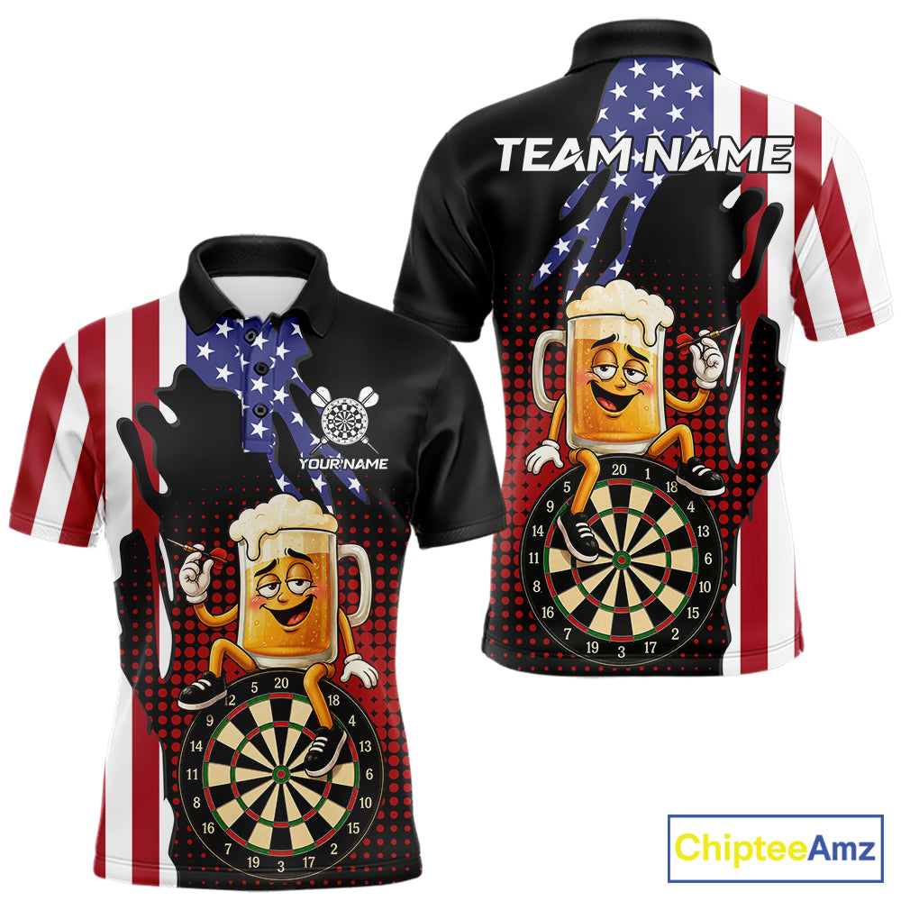Funny Drunk Beer American Flag Darts Shirts For Men Custom Patriotic Darts Team Jersey TDM7347