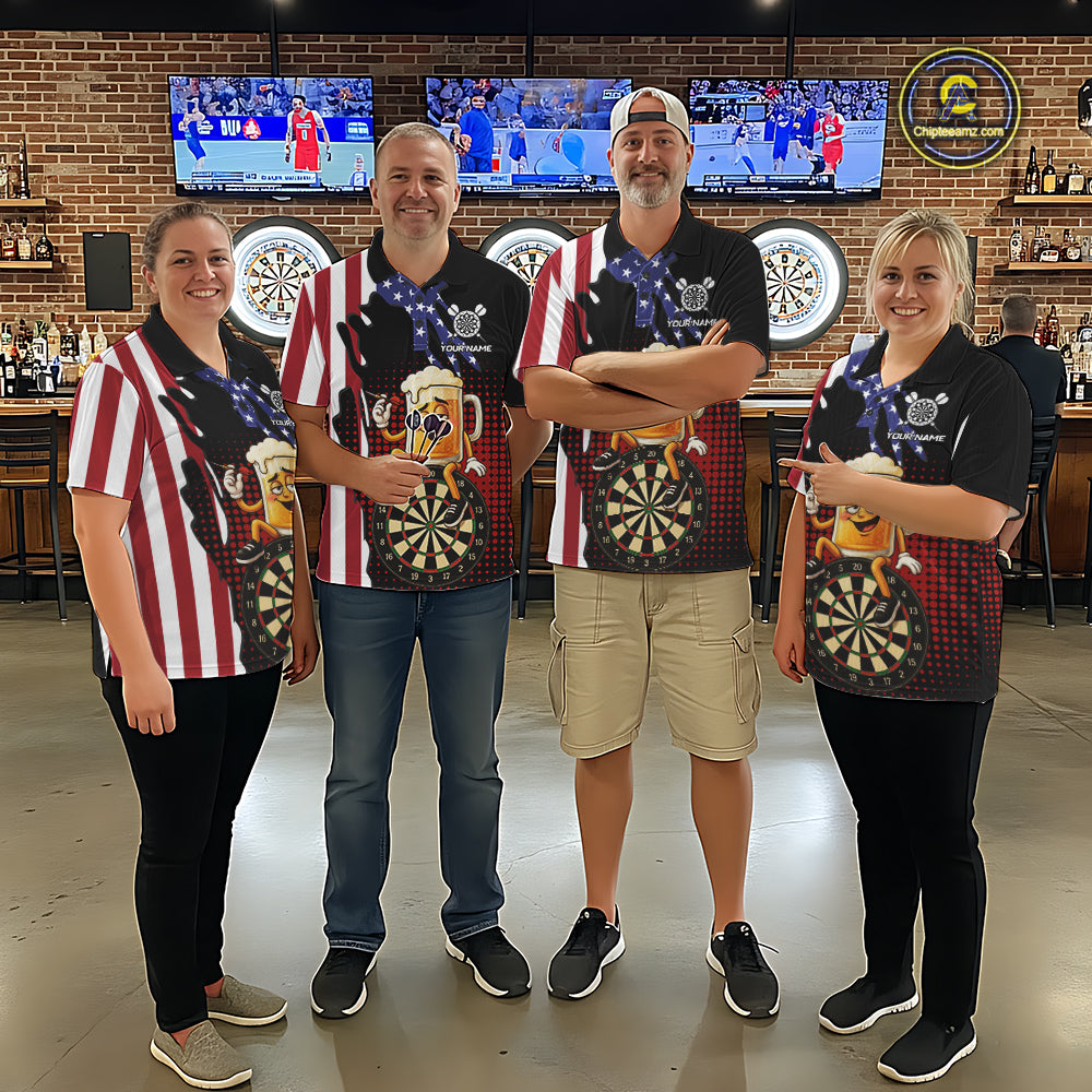 Funny Drunk Beer American Flag Darts Shirts For Men Custom Patriotic Darts Team Jersey TDM7347