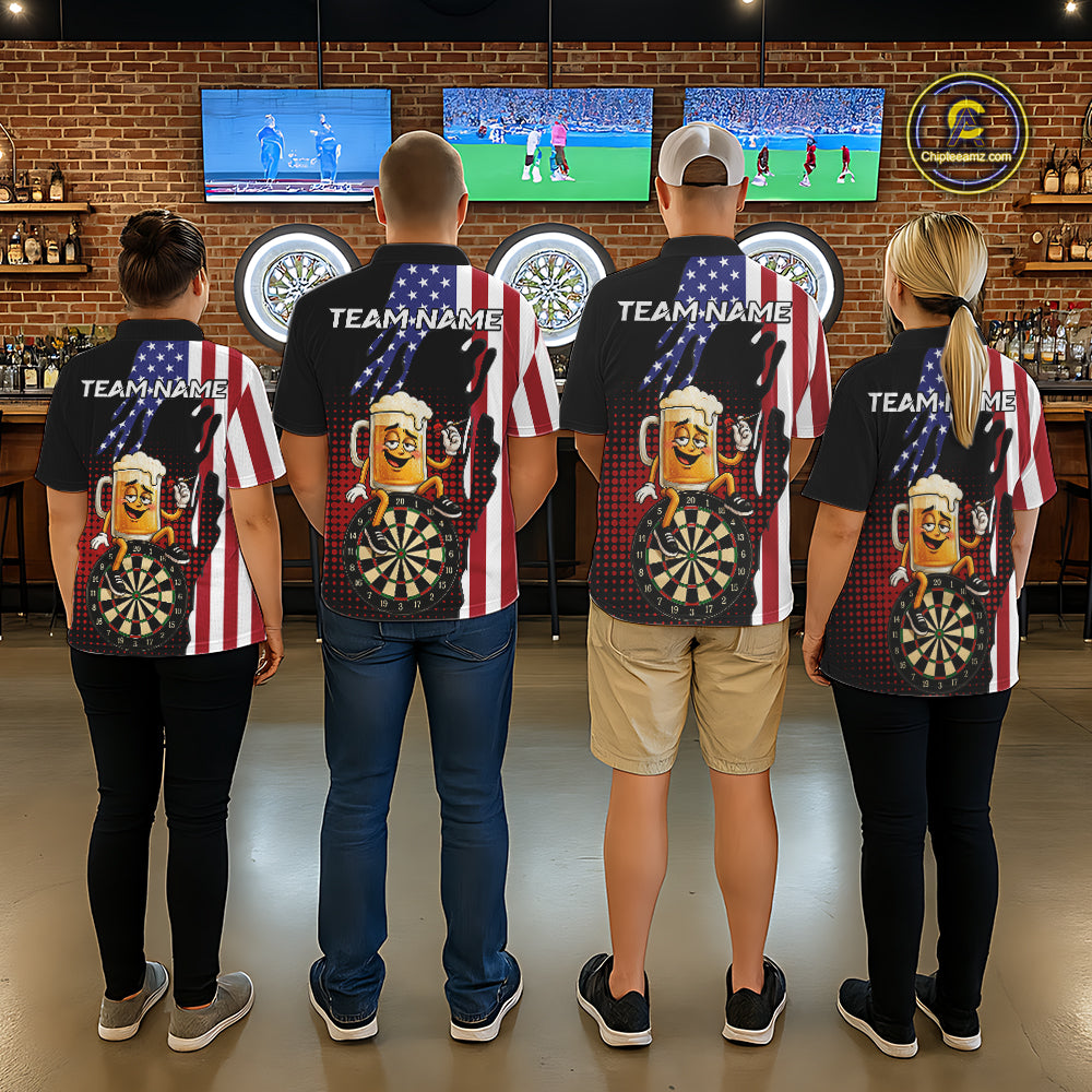 Funny Drunk Beer American Flag Darts Shirts For Men Custom Patriotic Darts Team Jersey TDM7347
