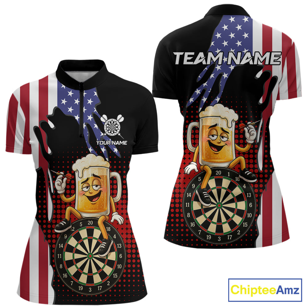 Funny Drunk Beer American Flag Darts Shirts For Women Custom Patriotic Darts Team Jersey TDM7347