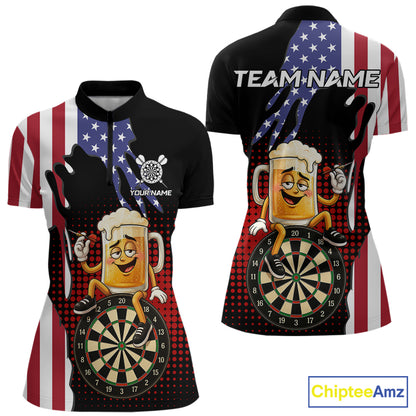 Funny Drunk Beer American Flag Darts Shirts For Women Custom Patriotic Darts Team Jersey TDM7347