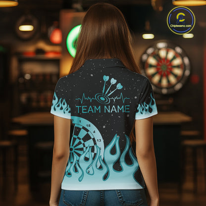 Personalized Teal Dartboard Fire Flame Darts Shirts For Women Custom Darts Team Jersey Darts Gifts TDM7348