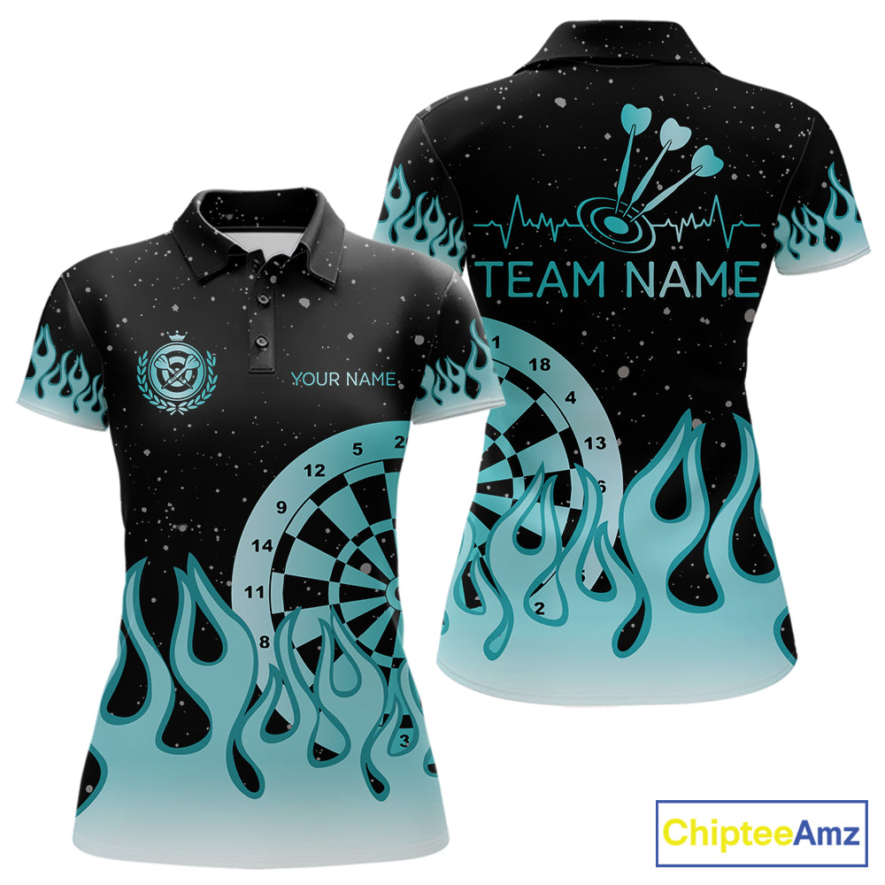 Personalized Teal Dartboard Fire Flame Darts Shirts For Women Custom Darts Team Jersey Darts Gifts TDM7348