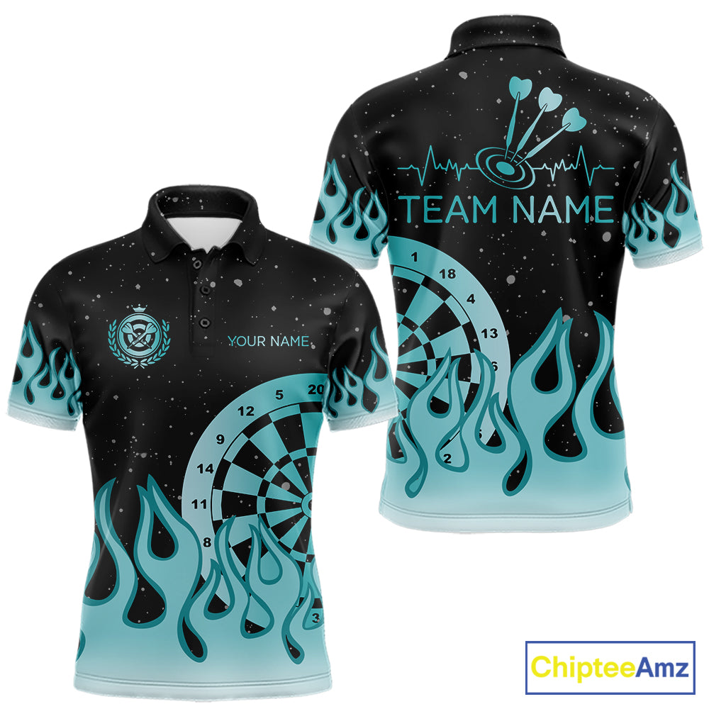 Personalized Teal Dartboard Fire Flame Darts Shirts For Men Custom Darts Team Jersey Darts Gifts TDM7348