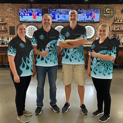Personalized Teal Dartboard Fire Flame Darts Shirts For Men Custom Darts Team Jersey Darts Gifts TDM7348