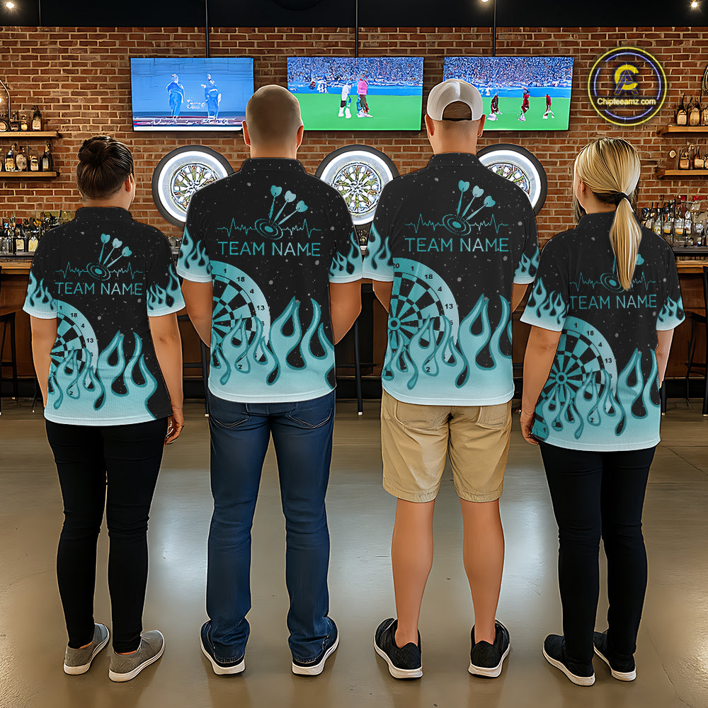 Personalized Teal Dartboard Fire Flame Darts Shirts For Men Custom Darts Team Jersey Darts Gifts TDM7348