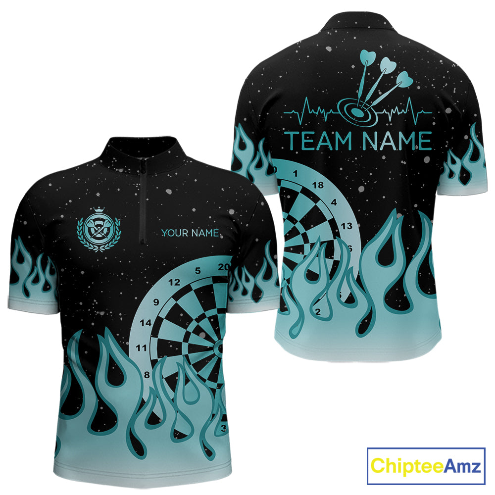 Personalized Teal Dartboard Fire Flame Darts Shirts For Men Custom Darts Team Jersey Darts Gifts TDM7348