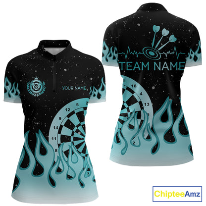 Personalized Teal Dartboard Fire Flame Darts Shirts For Women Custom Darts Team Jersey Darts Gifts TDM7348