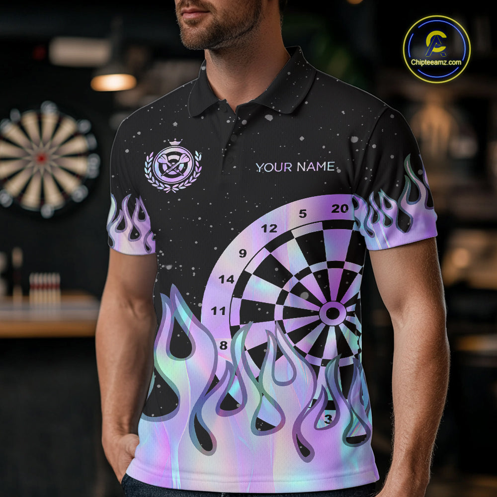 Personalized Holographic Fire Flame Darts Shirts For Men Custom Darts Team Jersey, Darts Gifts TDM7349