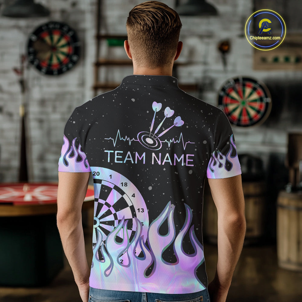 Personalized Holographic Fire Flame Darts Shirts For Men Custom Darts Team Jersey, Darts Gifts TDM7349