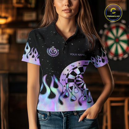 Personalized Holographic Fire Flame Darts Shirts For Women Custom Darts Team Jersey, Darts Gifts TDM7349