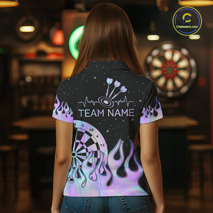 Personalized Holographic Fire Flame Darts Shirts For Women Custom Darts Team Jersey, Darts Gifts TDM7349