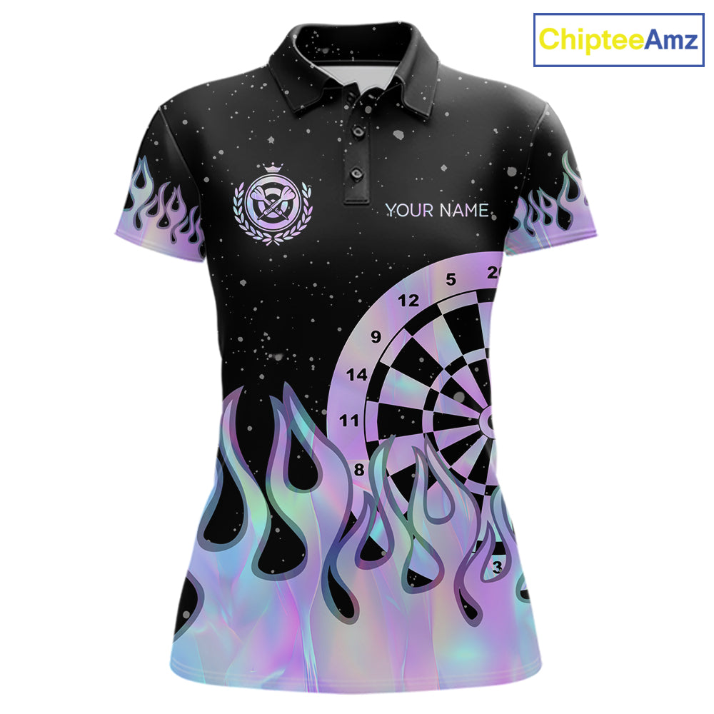 Personalized Holographic Fire Flame Darts Shirts For Women Custom Darts Team Jersey, Darts Gifts TDM7349