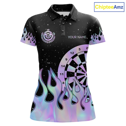 Personalized Holographic Fire Flame Darts Shirts For Women Custom Darts Team Jersey, Darts Gifts TDM7349