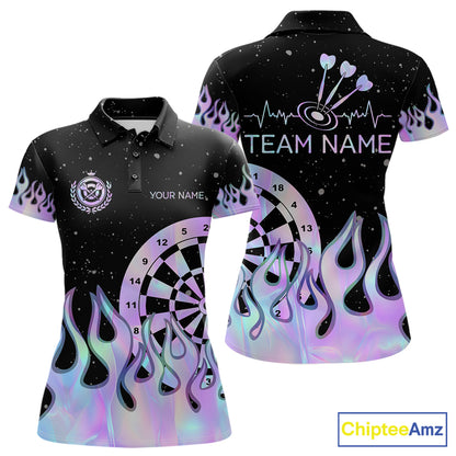 Personalized Holographic Fire Flame Darts Shirts For Women Custom Darts Team Jersey, Darts Gifts TDM7349