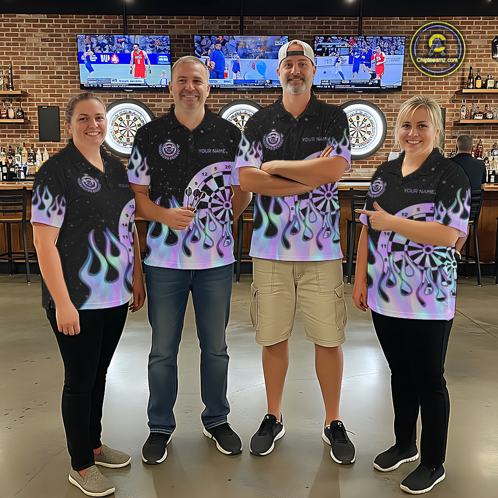 Personalized Holographic Fire Flame Darts Shirts For Women Custom Darts Team Jersey, Darts Gifts TDM7349