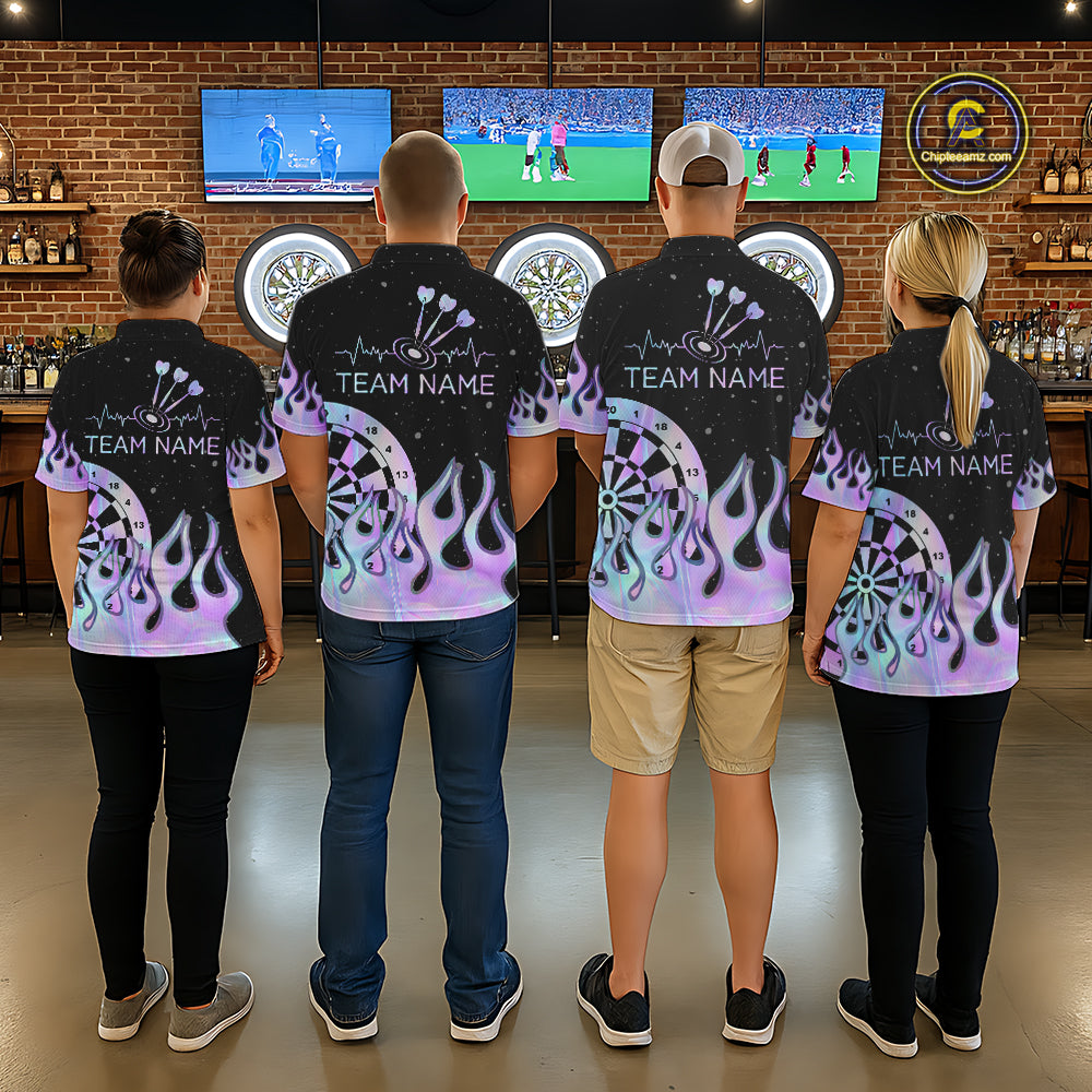 Personalized Holographic Fire Flame Darts Shirts For Women Custom Darts Team Jersey, Darts Gifts TDM7349