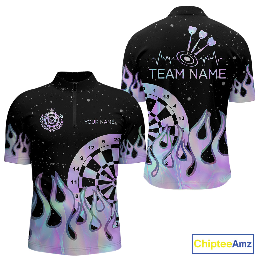 Personalized Holographic Fire Flame Darts Shirts For Men Custom Darts Team Jersey, Darts Gifts TDM7349