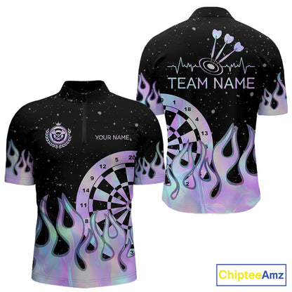 Personalized Holographic Fire Flame Darts Shirts For Men Custom Darts Team Jersey, Darts Gifts TDM7349