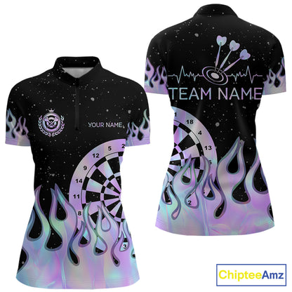 Personalized Holographic Fire Flame Darts Shirts For Women Custom Darts Team Jersey, Darts Gifts TDM7349