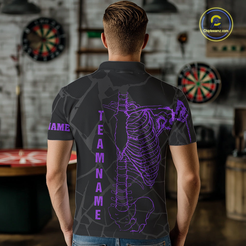 Black And Purple Funny Skeleton Darts Polo & 1/4 Zip Custom Darts Shirt For Men Darts Team Jersey TDM7350