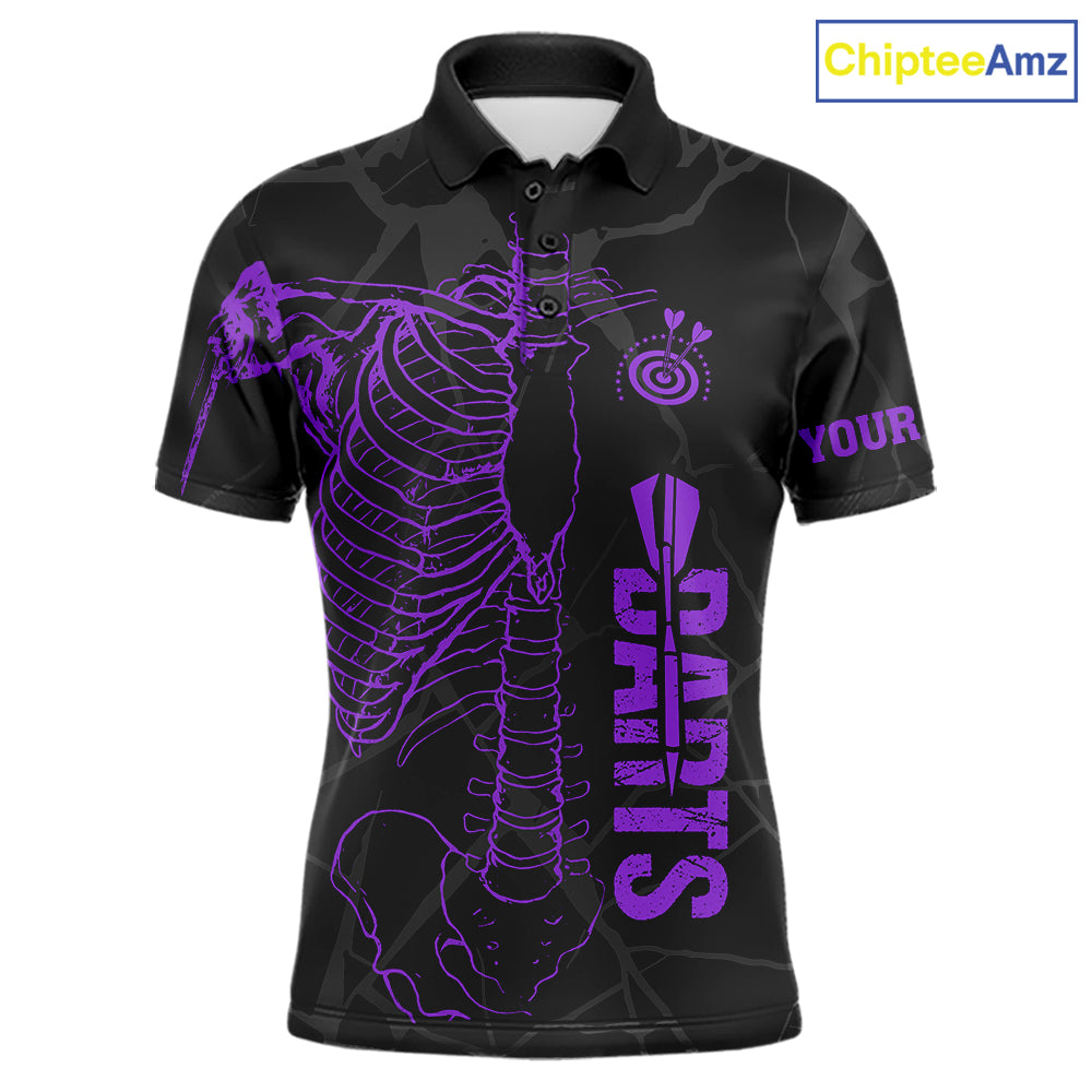 Black And Purple Funny Skeleton Darts Polo & 1/4 Zip Custom Darts Shirt For Men Darts Team Jersey TDM7350