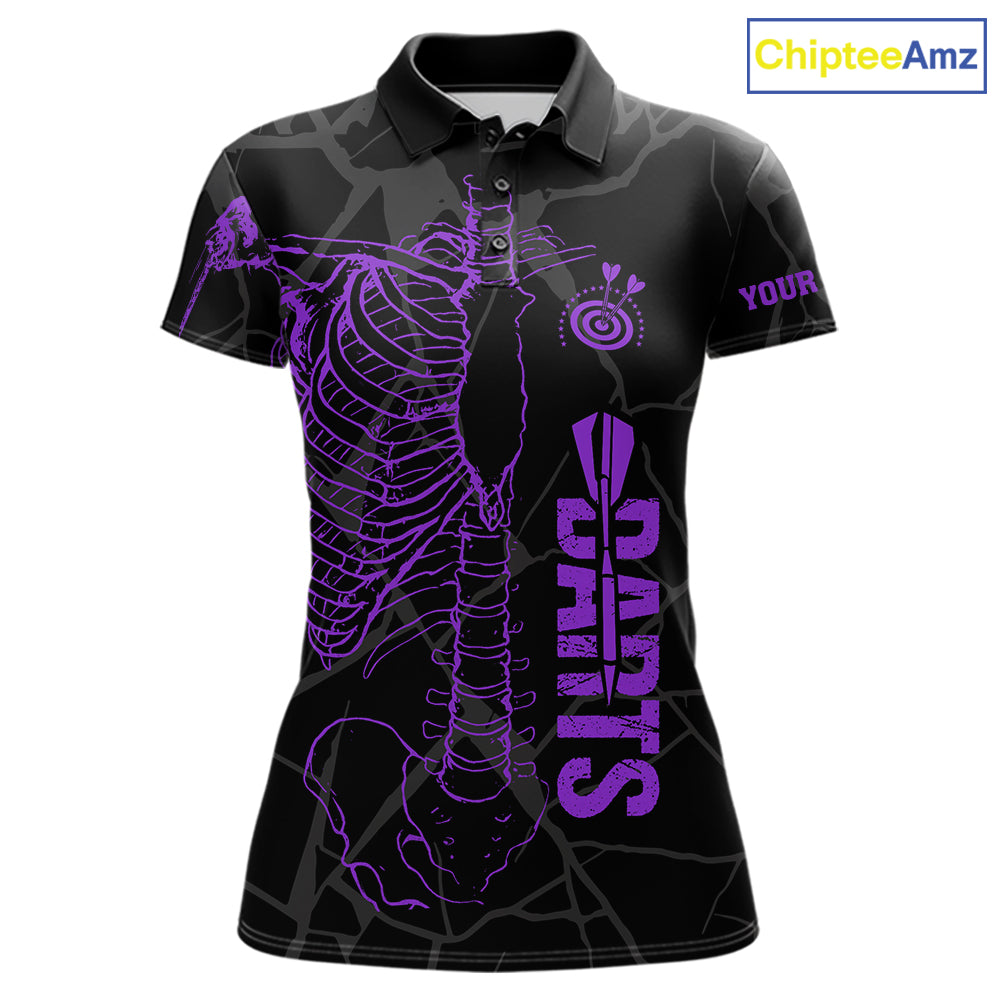 Black And Purple Funny Skeleton Darts Polo & 1/4 Zip Custom Darts Shirt For Women Darts Team Jersey TDM7350