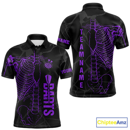 Black And Purple Funny Skeleton Darts Polo & 1/4 Zip Custom Darts Shirt For Men Darts Team Jersey TDM7350