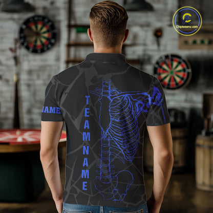 Black And Blue Funny Skeleton Darts Polo & 1/4 Zip Custom Darts Shirt For Men Darts Team Jersey TDM7351