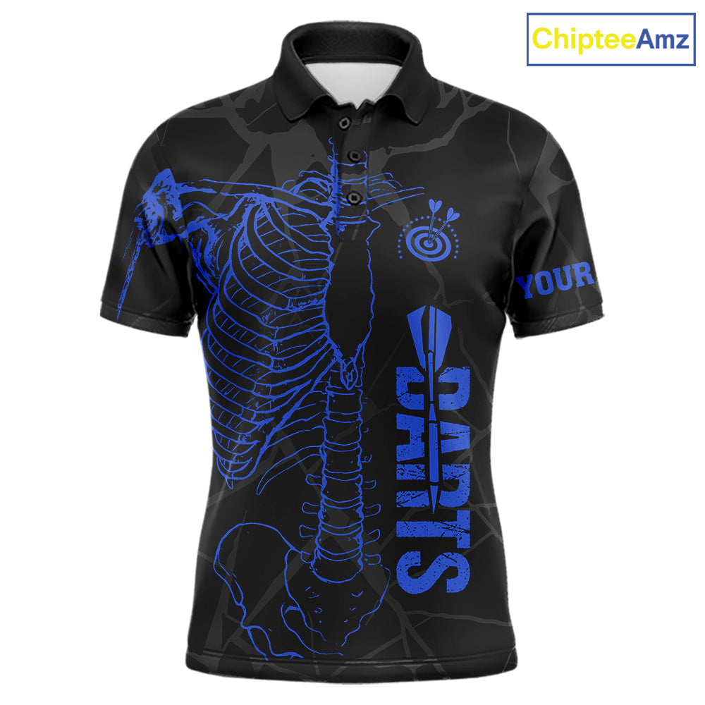 Black And Blue Funny Skeleton Darts Polo & 1/4 Zip Custom Darts Shirt For Men Darts Team Jersey TDM7351