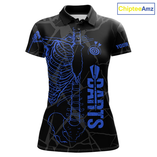 Black And Blue Funny Skeleton Darts Polo & 1/4 Zip Custom Darts Shirt For Women Darts Team Jersey TDM7351